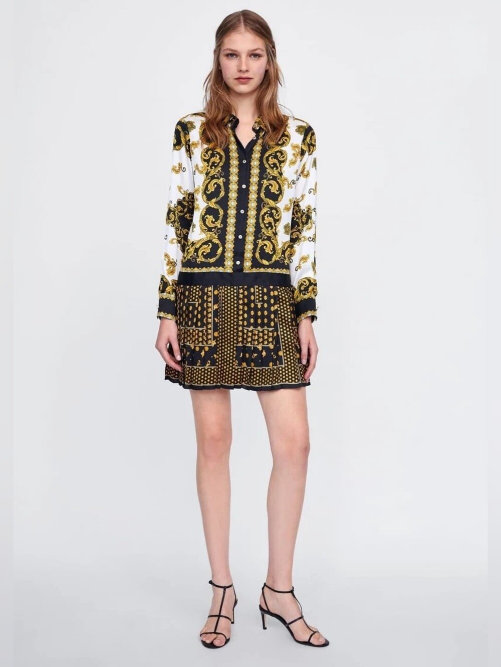 ZARA AW18 PRINTED DRESS WITH PLEATED SKIRT